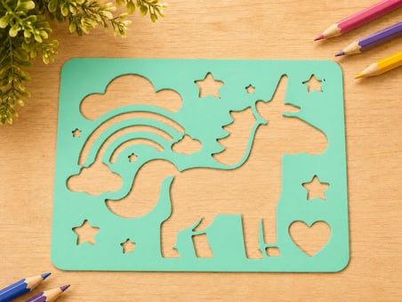 3D Baskı Unicorn ve Gökkuşağı Çizim Şablonu - Desen Kalıbı - Mint