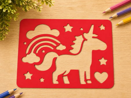 3D Baskı Unicorn ve Gökkuşağı Çizim Şablonu - Desen Kalıbı - Kırmızı