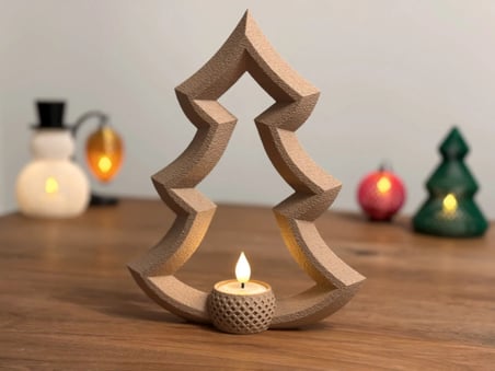 3D Baskı Yılbaşı Ağacı Tealight Mumluk 18 cm Dekoratif Çam Ağacı Şamdan Yeni Yıl Masa Süsü