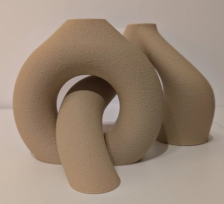 3D Baskı 2li Organik Formlu Vazo Seti Kum Dokulu Modern Kuru Çiçeklik Bej Dekoratif İkili Set