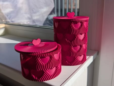 3D Baskı Kalp Kapaklı Dekoratif Saklama Kutusu Takı Aksesuar Organizer Kavanoz Dalgalı Desen Fuşya