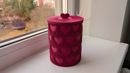 3D Baskı Kalp Kapaklı Dekoratif Saklama Kutusu Takı Aksesuar Organizer Kavanoz Dalgalı Desen Fuşya