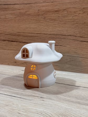 3D Baskı Mantar Ev Tealight Mumluk Bacalı Pencereli Dekoratif Gece Lambası Çocuk Odası Süsü Beyaz