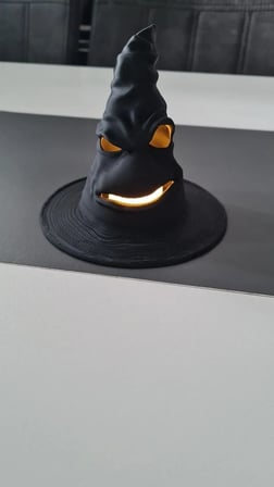 3D Baskı Cadı Şapkası Tealight Mumluk Işıklı Yüz Detaylı Cadılar Bayramı Feneri Masa Süsü Siyah