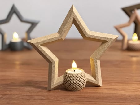 3D Baskı Yıldız Tealight Mumluk 18 cm Ayrı Mum Hazneli Dekoratif Yıldız Şamdan Yeni Yıl Masa Süsü