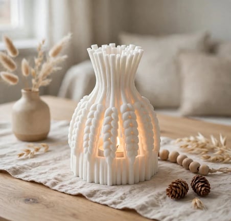 3D Baskı Buğday Demeti Tealight Mumluk Jüt İpli Dekoratif Sonbahar Hasat Feneri Şamdan Masa Süsü