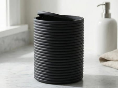 3D Baskı Mini Yivli Çöp Kutusu Sallanır Kapaklı Masaüstü Banyo Makyaj Masası Kovası 12x9 cm Antrasit
