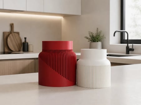 3D Baskı İkili Kavanoz Seti Yivli Dalga Desenli Kapaklı Dekoratif Mutfak Saklama Kabı 9 ve 10 cm