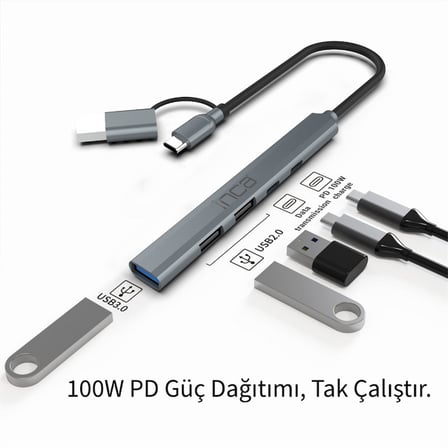 IUTP-06T USB 3.0 TYPE-C 3.1 HUB 1 X USB 3.0 +2 X USB+TYPE-C+PD100W 2.0 ALUMINYUM KASA ÇOKLAYICI