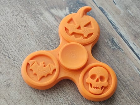 3D Baskı Balkabağı Yarasa ve Kurukafa Figürlü Fidget Spinner Turuncu