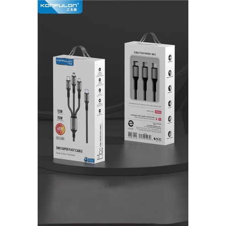 DC62 3in1 Type-C to 60W Type-C / 12W Lightning / 15W Micro 1.2M Hızlı Şarj Kablo - Siyah