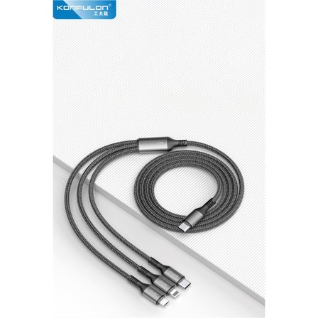 DC62 3in1 Type-C to 60W Type-C / 12W Lightning / 15W Micro 1.2M Hızlı Şarj Kablo - Siyah