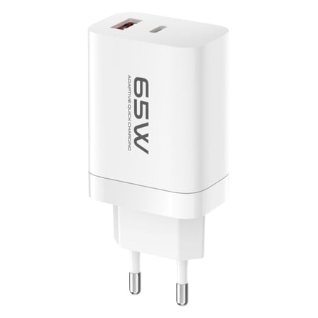C99Q 65W PD Destekli Type-C ve USB Çift Çıkışlı Hızlı Şarj Adaptörü - Beyaz