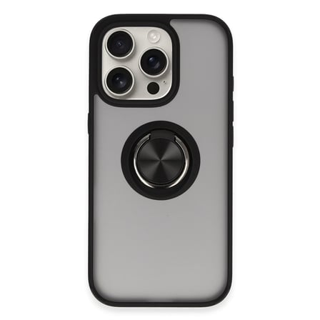 Erdo Ticaret iPhone 16 Pro Max Kılıf Siyah Silikon Yüzüklü Standlı Kapak