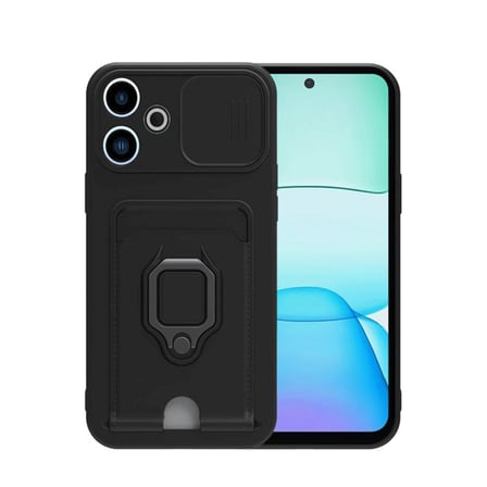 Redmi 13 4G Kılıf Zuma Kartvizitli Yüzüklü Silikon - Siyah