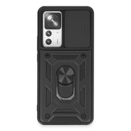 Erdo Ticaret Xiaomi Mi 12T Pro Kılıf Silikon Siyah Lens Kapaklı Yüzüklü