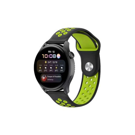 Watch 20mm Spor Delikli Kordon - Siyah-Yeşil