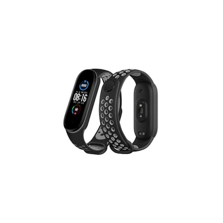 Mi Band 6 Spor Delikli Kordon - Siyah-Gri