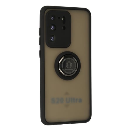 Galaxy S20 Ultra Kılıf Montreal Yüzüklü Silikon Kapak - Siyah