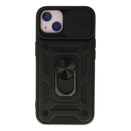 iPhone 14 Kılıf Pars Lens Yüzüklü Silikon - Siyah