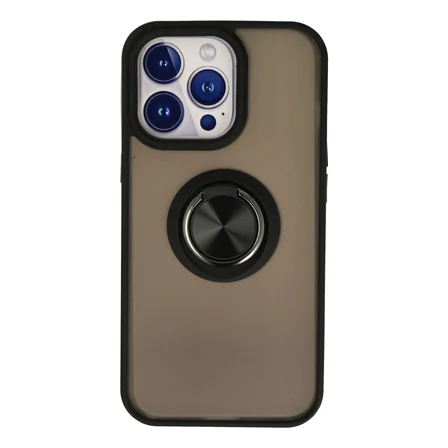 iPhone 13 Pro Max Kılıf Montreal Yüzüklü Silikon Kapak - Siyah