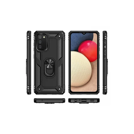 Galaxy A03S Kılıf Sofya Yüzüklü Silikon Kapak - Siyah