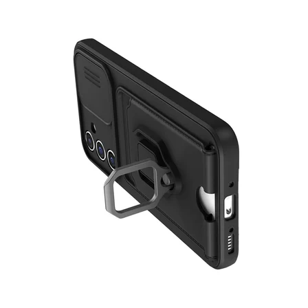 Galaxy S23 FE Kılıf Zuma Kartvizitli Yüzüklü Silikon - Siyah