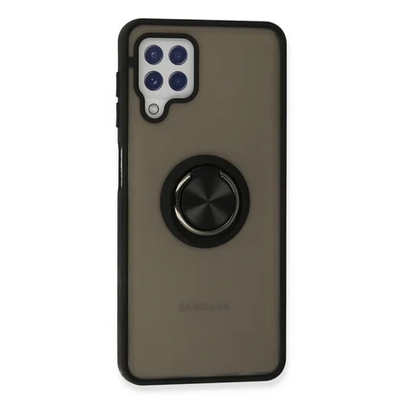 Galaxy A22 Kılıf Montreal Yüzüklü Silikon Kapak - Siyah