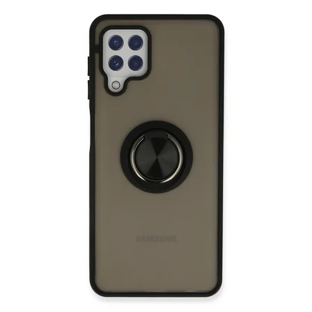 Galaxy A22 Kılıf Montreal Yüzüklü Silikon Kapak - Siyah