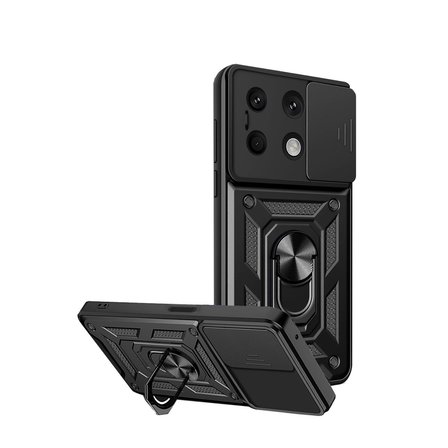 Erdo Ticaret Redmi Note 13 4G Kılıf Siyah Silikon Lens Korumalı Yüzüklü Stand