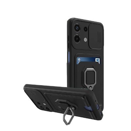 Redmi Note 13 4G Kılıf Zuma Kartvizitli Yüzüklü Silikon - Siyah