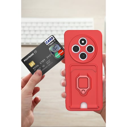 Redmi 14C Kılıf Zuma Kartvizitli Yüzüklü Silikon - Siyah