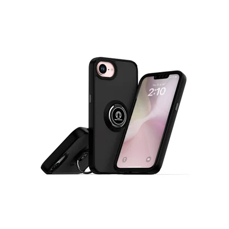 iPhone 16E Kılıf Montreal Yüzüklü Silikon Kapak - Siyah