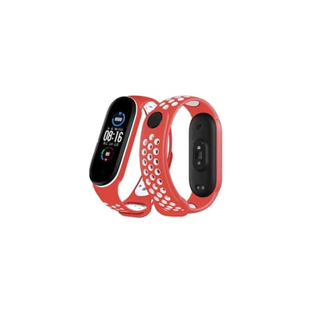 Mi Band 6 Spor Delikli Kordon - Kırmızı-Beyaz