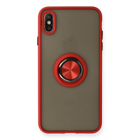 Erdo Ticaret Apple iPhone X Kılıfı Silikon Kırmızı Yüzüklü Standlı Arka Kapak