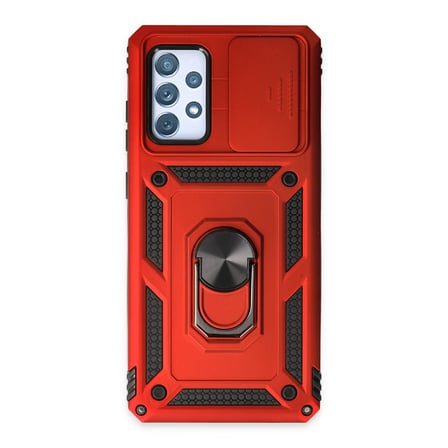 Galaxy A52 Kılıf Pars Lens Yüzüklü Silikon - Kırmızı