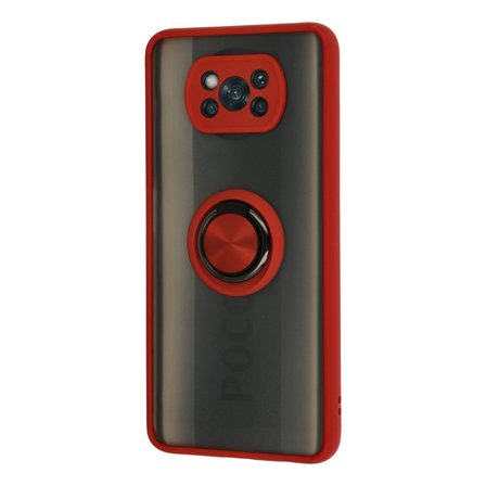 Erdo Ticaret Pocophone X3 Kılıfı Kırmızı Silikon Yüzüklü Standlı Arka Kapak