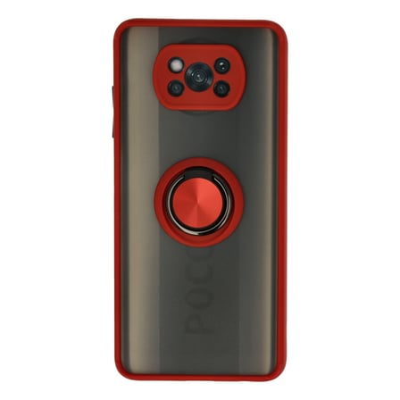 Erdo Ticaret Pocophone X3 Kılıfı Kırmızı Silikon Yüzüklü Standlı Arka Kapak