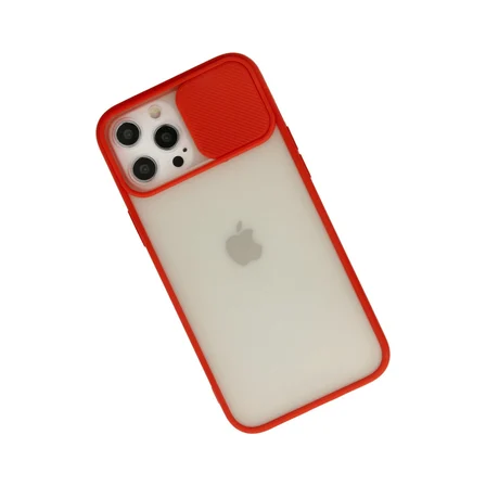iPhone 12 Pro Max Kılıf Palm Buzlu Kamera Sürgülü Silikon - Kırmızı