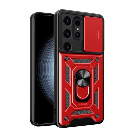 Galaxy S24 Ultra Kılıf Pars Lens Yüzüklü Silikon - Kırmızı
