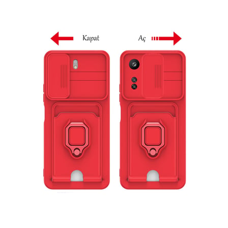 Redmi 13C Kılıf Zuma Kartvizitli Yüzüklü Silikon - Kırmızı
