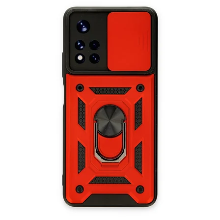 Redmi Note 11T Kılıf Pars Lens Yüzüklü Silikon - Kırmızı