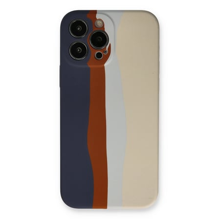 iPhone 13 Pro Kılıf Ebruli Lansman Silikon - Lacivert-Krem