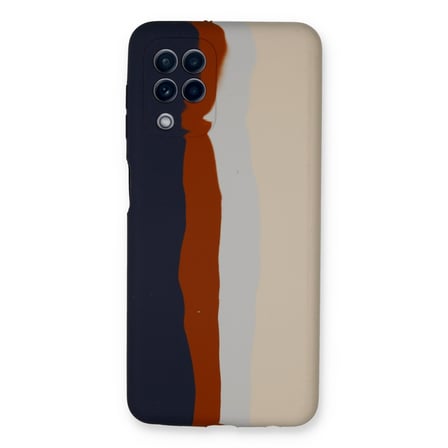 Galaxy A22 Kılıf Ebruli Lansman Silikon - Lacivert-Krem