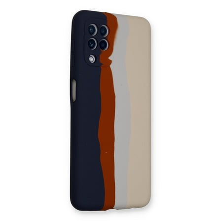 Galaxy A22 Kılıf Ebruli Lansman Silikon - Lacivert-Krem