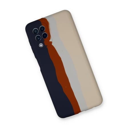 Galaxy A22 Kılıf Ebruli Lansman Silikon - Lacivert-Krem