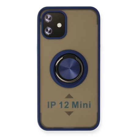 iPhone 12 Mini Kılıf Montreal Yüzüklü Silikon Kapak - Lacivert