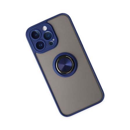 iPhone 14 Pro Max Kılıf Montreal Yüzüklü Silikon Kapak - Lacivert