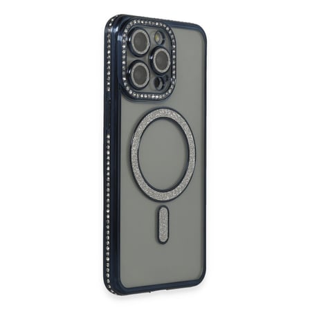 iPhone 15 Pro Max Kılıf Joke Simli Magneticsafe Kılıf - Lacivert