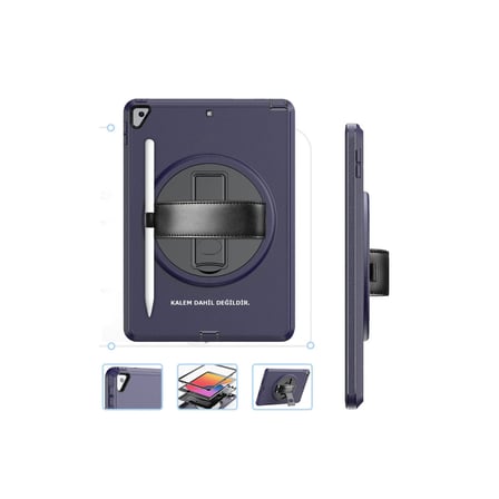 iPad 10.2 (7.nesil) Kılıf Hand Strap Tablet Kılıfı - Lacivert